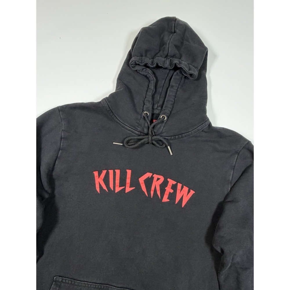 Kill Crew Black Fleece Pullover Hoodie Red Logo Graphic Kangaroo Pocket Medium